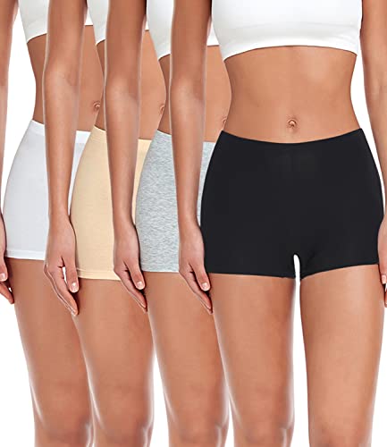 wirarpa Damen Baumwolle Boxershorts Panties Unterhosen Radlerhose unter Kleid mit 100% Baumwoll Schritt 4er Pack Schwarz Grau Weiß Beige Größe 2XL von wirarpa