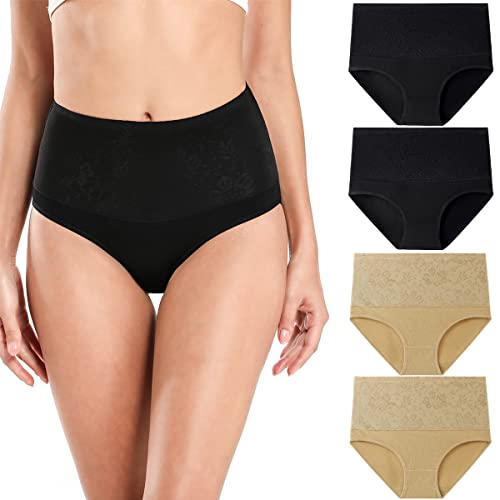 wirarpa Bauchweg Unterwäsche Damen Bauch Weg Unterhosen Baumwolle Slips 4er Pack Schwarz Beige Größe XXXL von wirarpa