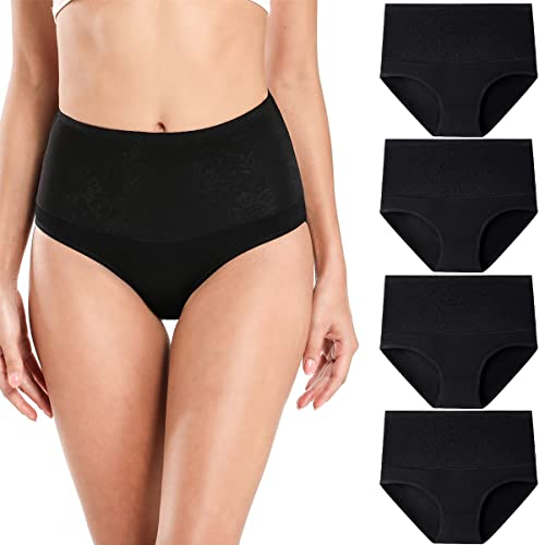 wirarpa Bauchweg Unterwäsche Damen Bauch Weg Unterhosen Baumwolle Slips 4er Pack Schwarz Größe XL von wirarpa
