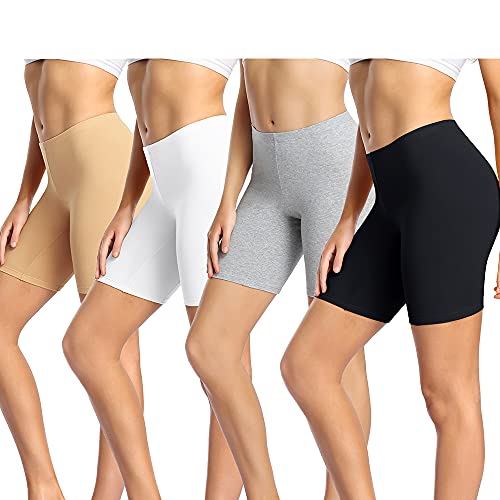 wirarpa Radlerhose Damen Kurz Baumwolle Boxershorts Unter Kleid Rock Unterhosen mit Bein Anti Scheuern Kurz Leggings 4er Pack Schwarz Grau Beige Weiß Größe 4XL von wirarpa