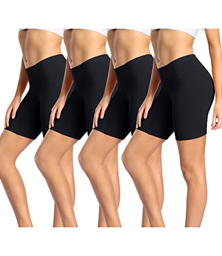 wirarpa Radlerhose Damen Kurz Baumwolle Boxershorts Unter Kleid Rock Unterhosen mit Bein Anti Scheuern Kurz Leggings 4er Pack Schwarz Größe 4XL von wirarpa