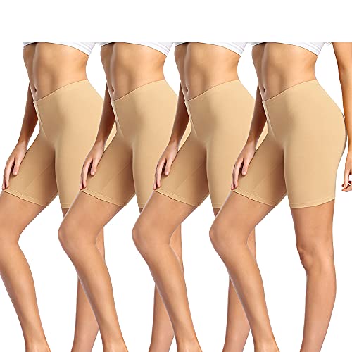 wirarpa Radlerhose Damen Kurz Baumwolle Boxershorts Unter Kleid Rock Unterhosen mit Bein Anti Scheuern Kurz Leggings 4er Pack Beige Größe 2XL von wirarpa