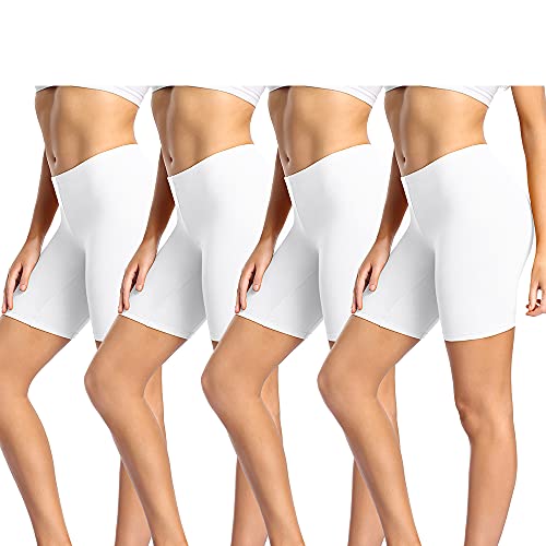 wirarpa Radlerhose Damen Kurz Baumwolle Boxershorts Unter Kleid Rock Unterhosen mit Bein Anti Scheuern Kurz Leggings 4er Pack Weiß Größe 3XL von wirarpa