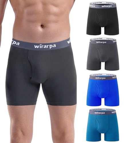 wirarpa Boxershorts Herren Baumwolle Männer Unterhosen Stretch Unterwäsche Men Boxer mit Eingriff ohne Etikett 4er Pack Mehrfarbig Größe L von wirarpa