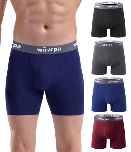 wirarpa Boxershorts Herren Baumwolle Männer Unterhosen Stretch Unterwäsche Men Boxer mit Eingriff ohne Etikett 4er Pack Mehrfarbig Größe L von wirarpa