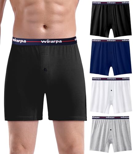 wirarpa Boxershorts Herren Lockere Männer Unterhosen 100 Baumwolle Unterwäsche Herren Eingriff mit Knopf 4er Pack Mehrfarbig Größe S von wirarpa