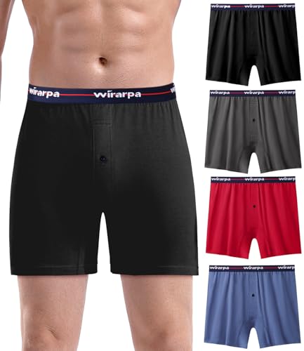 wirarpa Boxershorts Herren Lockere Männer Unterhosen 100 Baumwolle Unterwäsche Herren Eingriff mit Knopf 4er Pack Mehrfarbig Größe XL von wirarpa