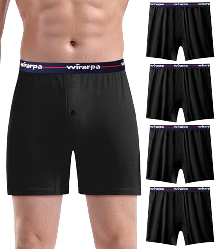 wirarpa Boxershorts Herren Lockere Männer Unterhosen 100 Baumwolle Unterwäsche Herren Eingriff mit Knopf 4er Pack Schwarz Größe L von wirarpa