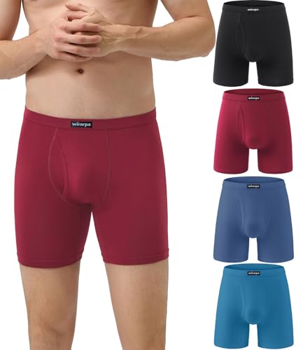 wirarpa Boxershorts Herren Männer Unterhosen Weiche Unterwäsche Men Modal mit Eingriff ohne Etikett 4er Pack Schwarz/Rot/Graublau/Blaugrün Größe 3XL von wirarpa