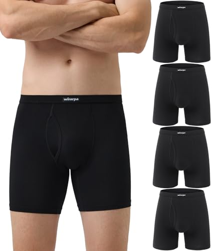 wirarpa Boxershorts Herren Männer Unterhosen Weiche Unterwäsche Men Modal mit Eingriff ohne Etikett 4er Pack Schwarz Größe 3XL von wirarpa