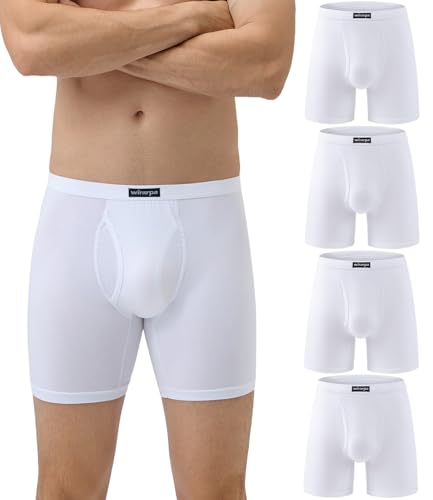 wirarpa Boxershorts Herren Männer Unterhosen Weiche Unterwäsche Men Modal mit Eingriff ohne Etikett 4er Pack Weiß Größe 2XL von wirarpa