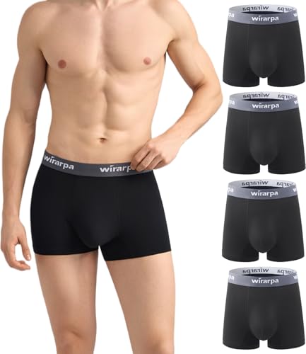 wirarpa Boxershorts Herren Mikrofaser Unterhosen Männer Trunks Modal Unterwäsche Men Retroshorts Boxer für Herren 4er Pack Schwarz Größe L von wirarpa