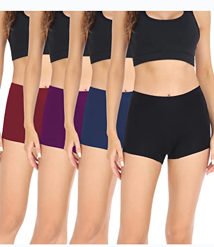 wirarpa Damen Baumwolle Boxershorts Panties Unterhosen Radlerhose unter Kleid mit Baumwoll Schritt 4er Pack Schwarz Blau Lila Rot Größe L von wirarpa