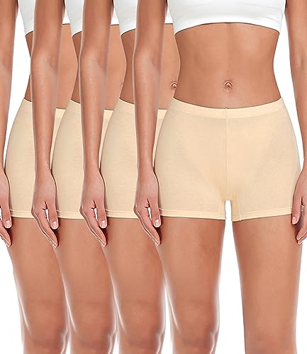 wirarpa Damen Baumwolle Boxershorts Panties Unterhosen Radlerhose unter Kleid mit Baumwoll Schritt 4er Pack Beige Größe M von wirarpa