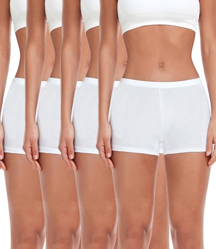 wirarpa Damen Baumwolle Boxershorts Panties Unterhosen Radlerhose unter Kleid mit Baumwoll Schritt 4er Pack Weiß Größe M von wirarpa
