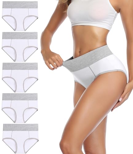 wirarpa Unterhosen Damen Baumwolle Unterwäsche Frauen Taillenslip Hohe Taille Slip Weiß 5er Pack Größe 3XL von wirarpa