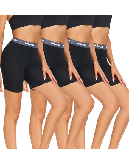 wirarpa Damen Boxershorts Panties Modal Kurze für Unter Kleid Anti Scheuern Unterhosen mit Bein 4er Pack Schwarz Größe XL von wirarpa