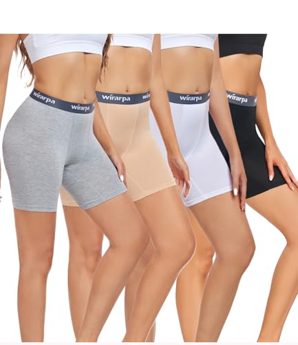 wirarpa Damen Boxershorts Panties Modal Kurze für Unter Kleid Anti Scheuern Unterhosen mit Bein 4er Pack Schwarz Grau Beige Weiß Größe M von wirarpa