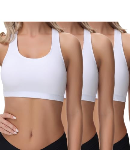 wirarpa Bustier Damen Baumwolle Ohne Bügel T-Rücken Bra Ohne Gepolstert Top Leichte Stützung 3er Pack Weiß Größe XL von wirarpa