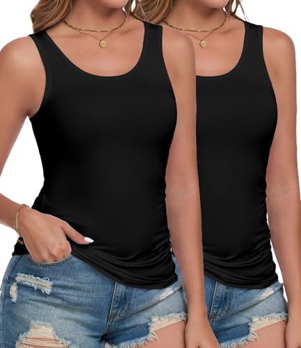wirarpa Damen Tanktop Unterhemden Tops Oberteile Modal Kamisol Basic Top 2er Pack Schwarz Größe L von wirarpa