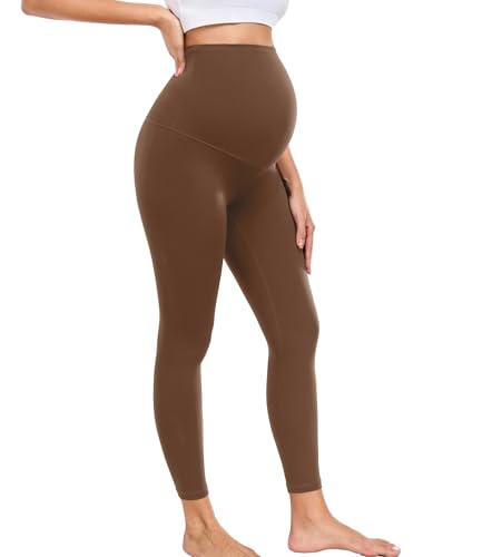 wirarpa Damen Umstandsleggings High Waist Schwangerschaftsleggings Blickdichte Weich Elastisch Umstandsmode Yoga Leggings Braun Größe L von wirarpa