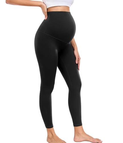 wirarpa Damen Umstandsleggings High Waist Schwangerschaftsleggings Blickdichte Weich Elastisch Umstandsmode Yoga Leggings Schwarz Größe XS von wirarpa