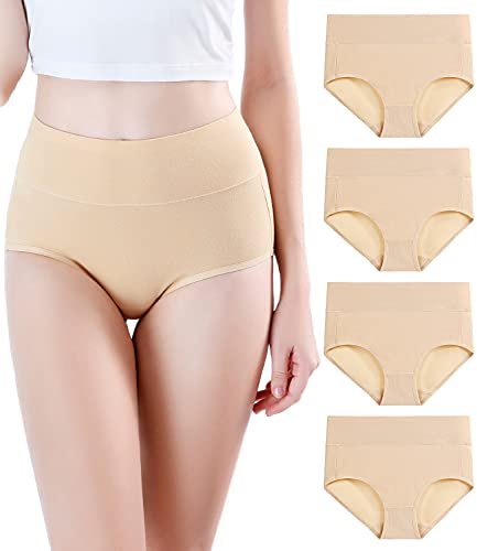 wirarpa Damen Unterhosen 4er Pack Panties Slips Damen Unterwäsche mit Hoher Taille Ultra Weich Taillenslip Beige Große Größe M von wirarpa