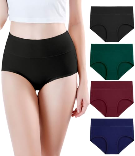 wirarpa Damen Unterhosen 4er Pack Panties Slips Damen Unterwäsche mit Hoher Taille Ultra Weich Taillenslip Schwarz/Grün/Rot/Marine Größe XL von wirarpa