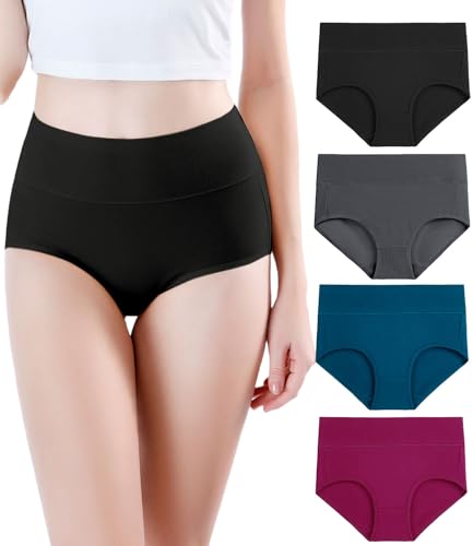 wirarpa Damen Unterhosen 4er Pack Panties Slips Damen Unterwäsche mit Hoher Taille Ultra Weich Taillenslip Schwarz/dunkelgrau/blau/rot Größe 2XL von wirarpa