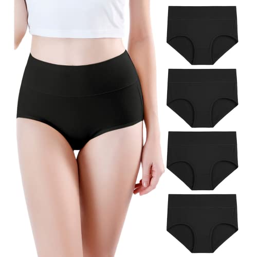 wirarpa Damen Unterhosen 4er Pack Panties Slips Damen Unterwäsche mit Hoher Taille Ultra Weich Taillenslip Schwarz Große Größe XXL von wirarpa