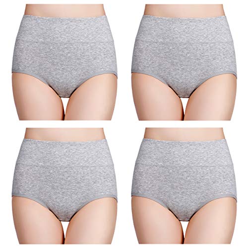 wirarpa Damen Unterhosen Baumwolle Slips Damen Hoher Taille Atmungsaktive Taillenslip Wochenbett Unterwäsche Mehrpack Größen 32-58, Grau, Large (42/44) von wirarpa