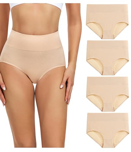 wirarpa Damen Unterhosen Baumwolle Slips Damen Hoher Taille Atmungsaktive Taillenslip Wochenbett Unterwäsche Mehrpack Größen 32-58, Hautfarbe, Medium (38/40) von wirarpa