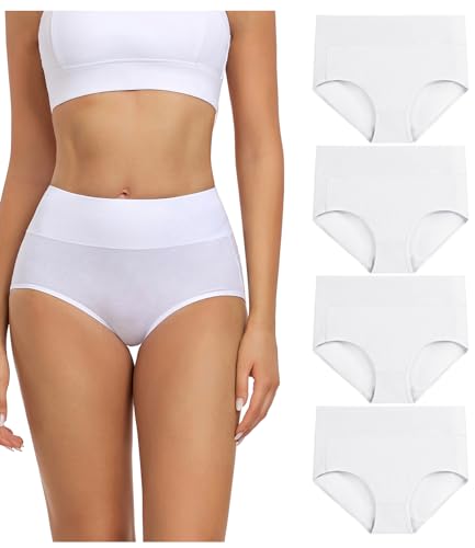 wirarpa Damen Unterhosen Baumwolle Slips Damen Hoher Taille Atmungsaktive Taillenslip Wochenbett Unterwäsche Mehrpack Weiß Größe 4XL von wirarpa