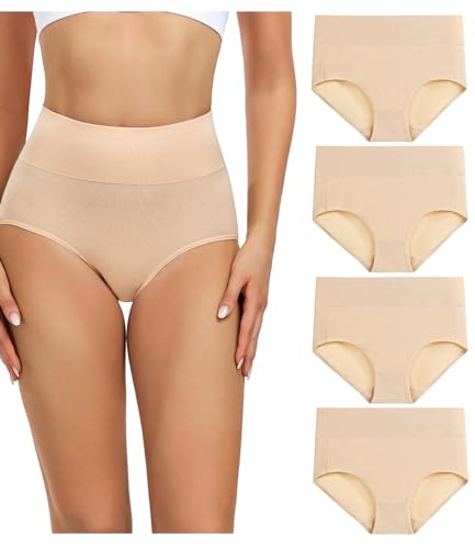 wirarpa Unterhosen Damen Baumwolle Frauen Unterwäsche Hohe Taille Slips Hoher Taillenslip 4er Pack Beige Größe 5XL(64/66) von wirarpa