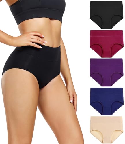 wirarpa Damen Unterhosen Baumwolle Slips Damen Hoher Taille Atmungsaktive Taillenslip Wochenbett Unterwäsche Mehrpack Größen 32-58, Mehrfarbig04-5er Pack, X-Large (46/48) von wirarpa
