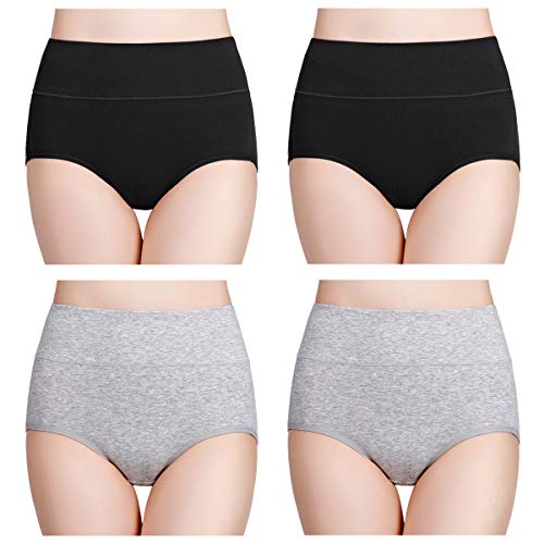 wirarpa Damen Unterhosen Baumwolle Slips Damen Hoher Taille Atmungsaktive Taillenslip Wochenbett Unterwäsche Mehrpack Größen 32-58, Schwarz Grau-4er Pack, XX-Large (50/52/54) von wirarpa