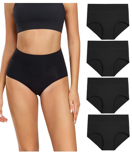 wirarpa Damen Unterhosen Baumwolle Slips Damen Hoher Taille Atmungsaktive Taillenslip Wochenbett Unterwäsche 4er Pack Schwarz Größe Medium von wirarpa