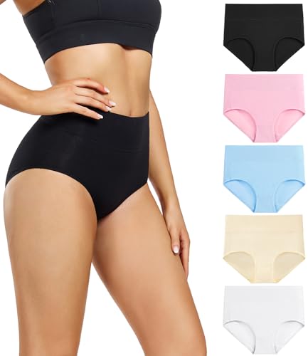 wirarpa Damen Unterhosen Baumwolle Unterwäsche Hohe Taille Slips Hoher Taillenslip für Frauen 5er Pack Mehrfarbig Größe XXL von wirarpa