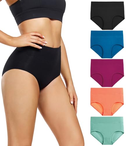 wirarpa Damen Unterhosen Baumwolle Unterwäsche Hohe Taille Slips Hoher Taillenslip für Frauen 5er Pack Mehrfarbig Größe XXL von wirarpa