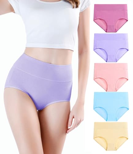 wirarpa Damen Unterhosen Baumwolle Unterwäsche Hohe Taille Slips Hoher Taillenslip für Frauen 5er Pack Mehrfarbig Größe XL von wirarpa