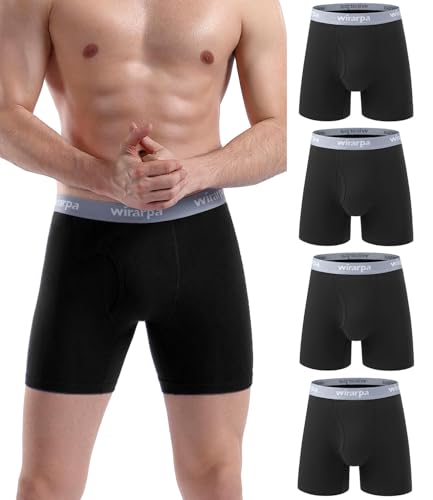 wirarpa Boxershorts Herren Baumwolle Männer Unterhosen Stretch Unterwäsche Men Boxer mit Eingriff ohne Etikett 4er Pack Schwarz Größe L von wirarpa