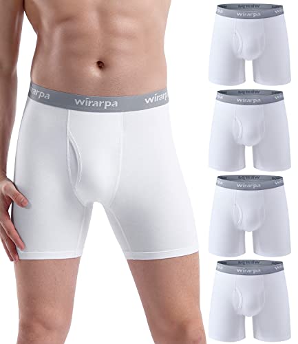 wirarpa Boxershorts Herren Baumwolle Männer Unterhosen Stretch Unterwäsche Men Boxer mit Eingriff ohne Etikett 4er Pack Weiß Größe XXL von wirarpa