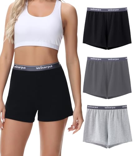wirarpa Kurze Schlafhose Damen Baumwolle Pyjamahose Frauen Weicher Schlafshorts Bequeme Weite Kurze Hosen 3er Pack Schwarz/Dunkelgrau/Meliertgrau Größe 2XL von wirarpa
