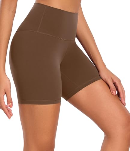wirarpa Radlerhose Damen High Waist Kurz Leggings Sporthose Blickdicht Shorts Fitness Yoga Hose Braun Größe M von wirarpa