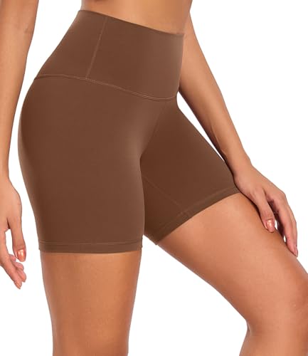 wirarpa Radlerhose Damen High Waist Kurz Leggings Sporthose Blickdicht Shorts Fitness Yoga Hose Braun Größe XS von wirarpa
