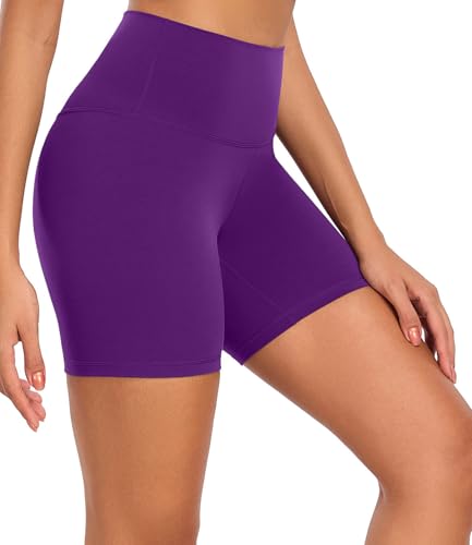 wirarpa Radlerhose Damen High Waist Kurz Leggings Sporthose Blickdicht Shorts Fitness Yoga Hose Dunkelviolett Größe XL von wirarpa