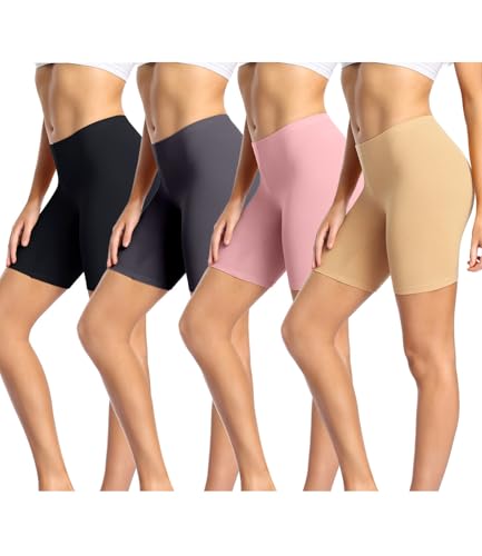wirarpa Radlerhose Damen Kurz Baumwolle Boxershorts Unter Kleid Rock Unterhosen mit Bein Anti Scheuern Kurz Leggings 4er Pack Mehrfarbig Größe M von wirarpa