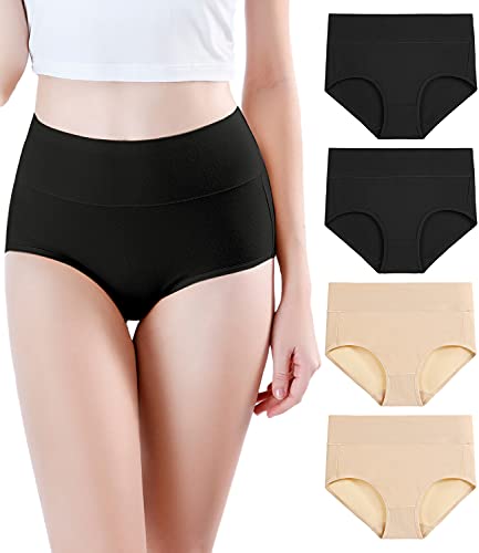 wirarpa Damen Unterhosen 4er Pack Panties Slips Damen Unterwäsche mit Hoher Taille Ultra Weich Taillenslip Schwarz Beige Große Größe XL von wirarpa