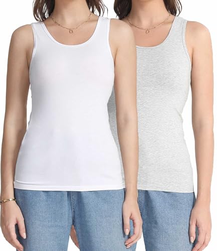 wirarpa Tanktop Damen Baumwolle Unterhemden Tops Bequeme Kamisol Basic Top 2er Pack Grau Weiß Größe S wirarpa Tanktop Damen Baumwolle Unterhemden Tops Bequeme Kamisol Basic Top 2er Pack Grau Weiß Größe S von wirarpa