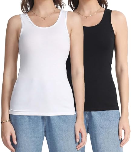 wirarpa Tanktop Damen Baumwolle Unterhemden Tops Bequeme Kamisol Basic Top 2er Pack Schwarz Weiß Größe XL von wirarpa